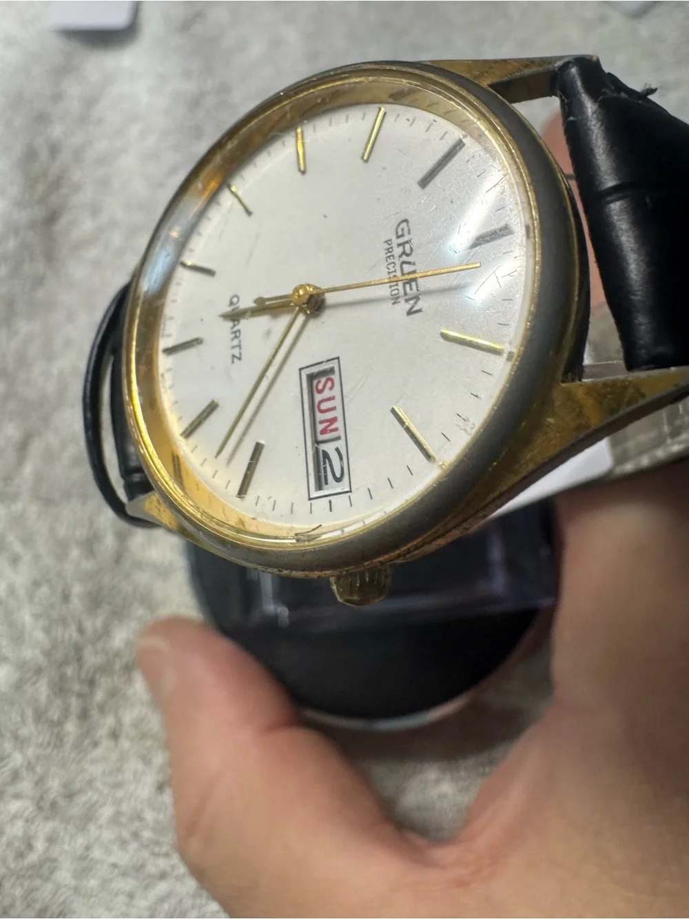 Gruen Precision Men's Quartz Watch - Black Strap, Gold Case